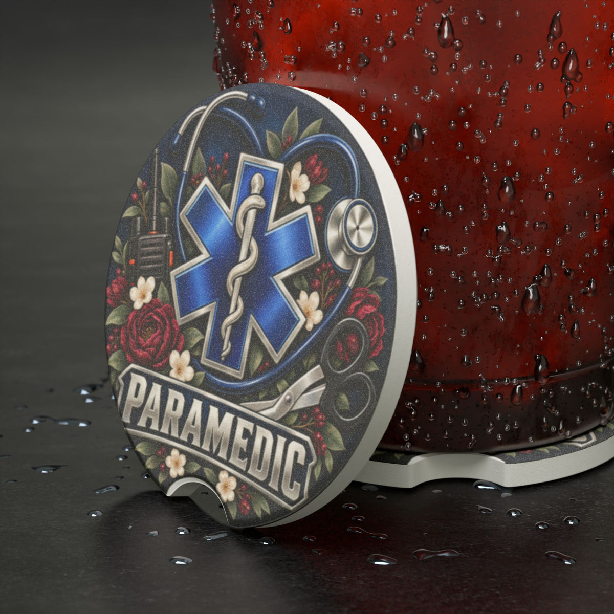 Paramedic Soapstone Car Coaster — EMS Star of Life Medical Symbol
