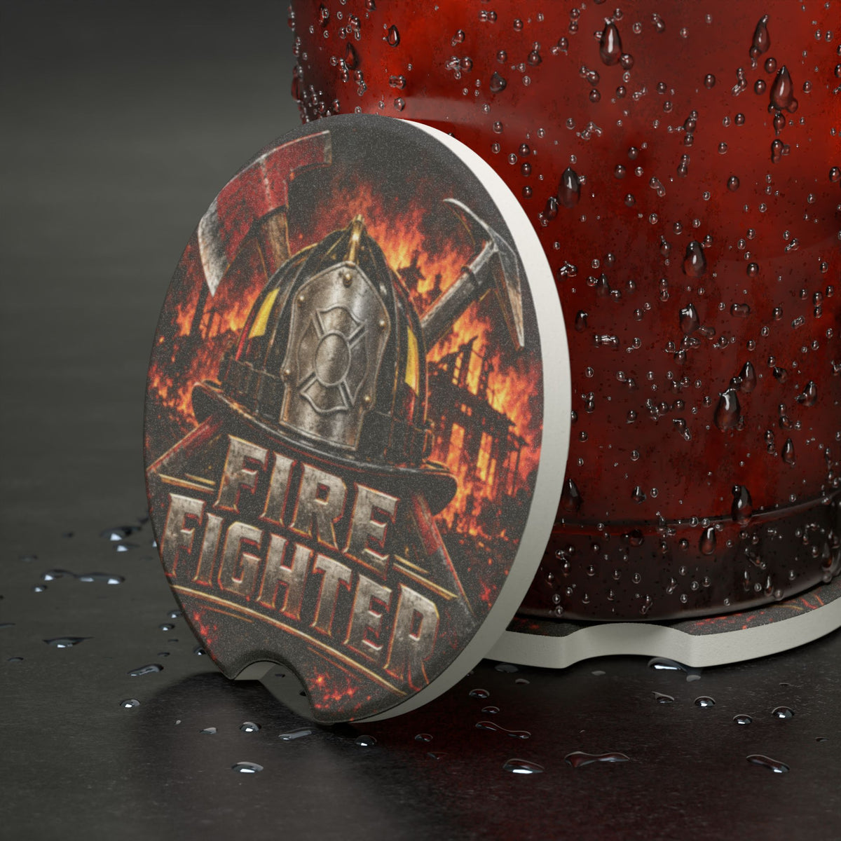 Firefighter Helmet Soapstone Car Coaster – Firefighter Pride Car Accessory