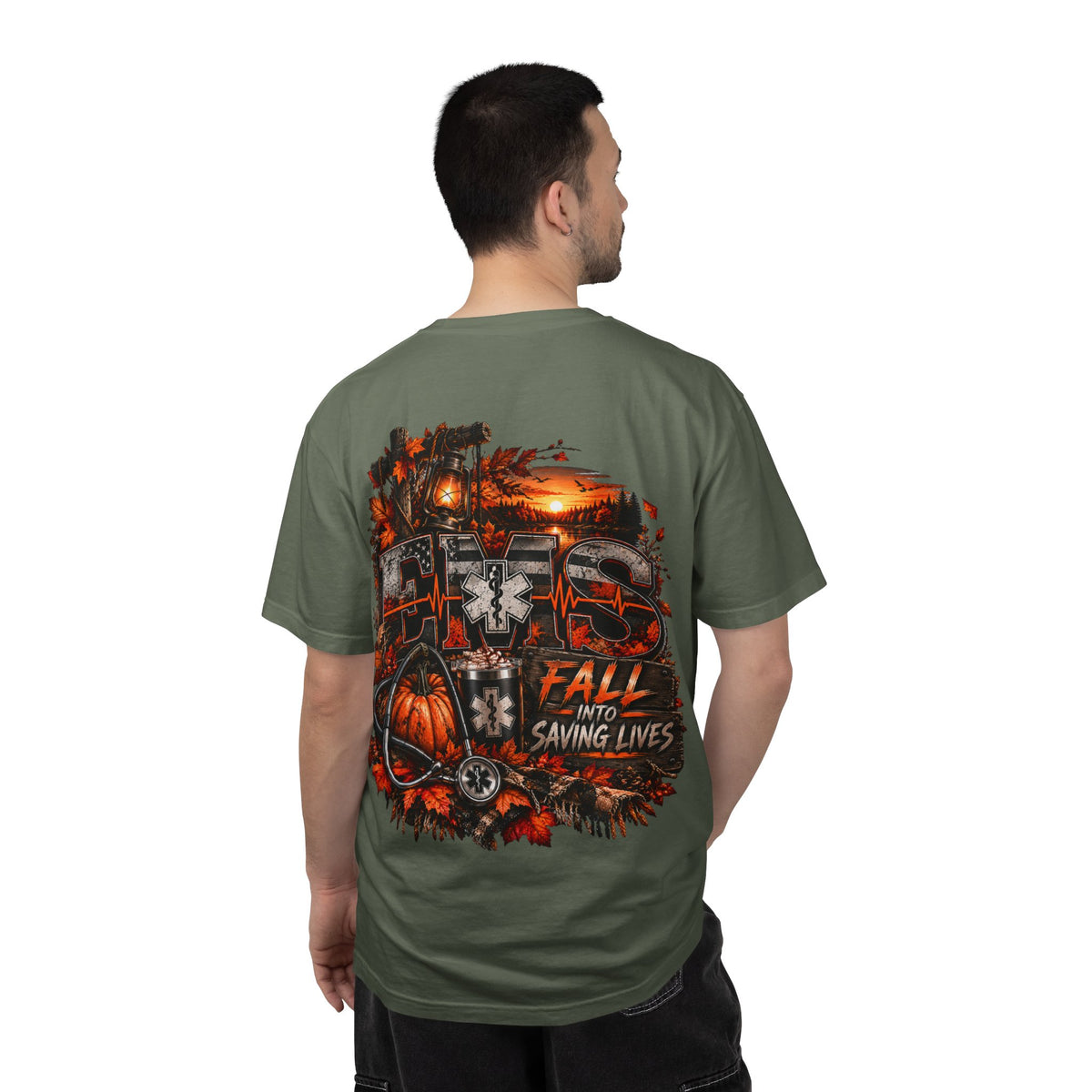 EMS Fall Into Saving Lives | Fall Paramedic EMT T-Shirt & Sweatshirt | First Responder Autumn Apparel