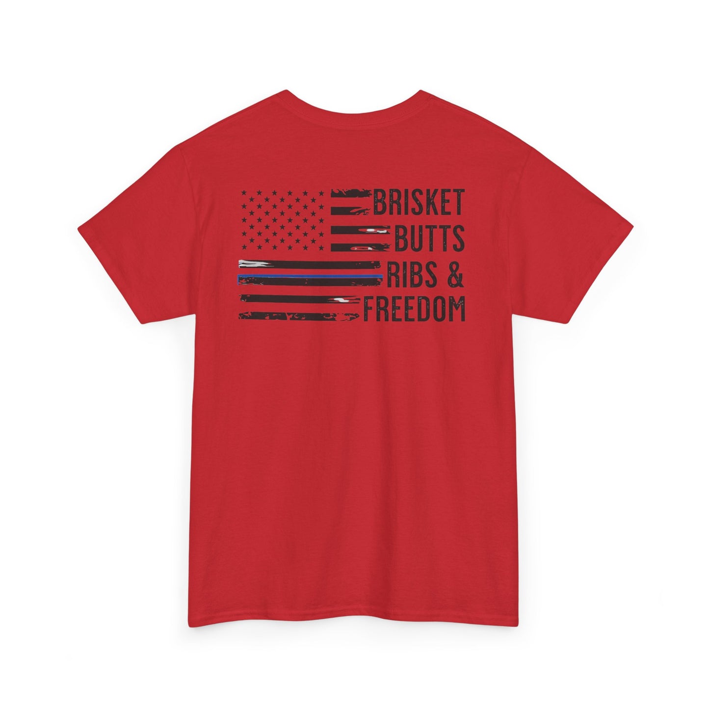 Thin Blue Line Patriotic BBQ Shirt Brisket Butts Ribs Smoker Tee | American Flag Grill