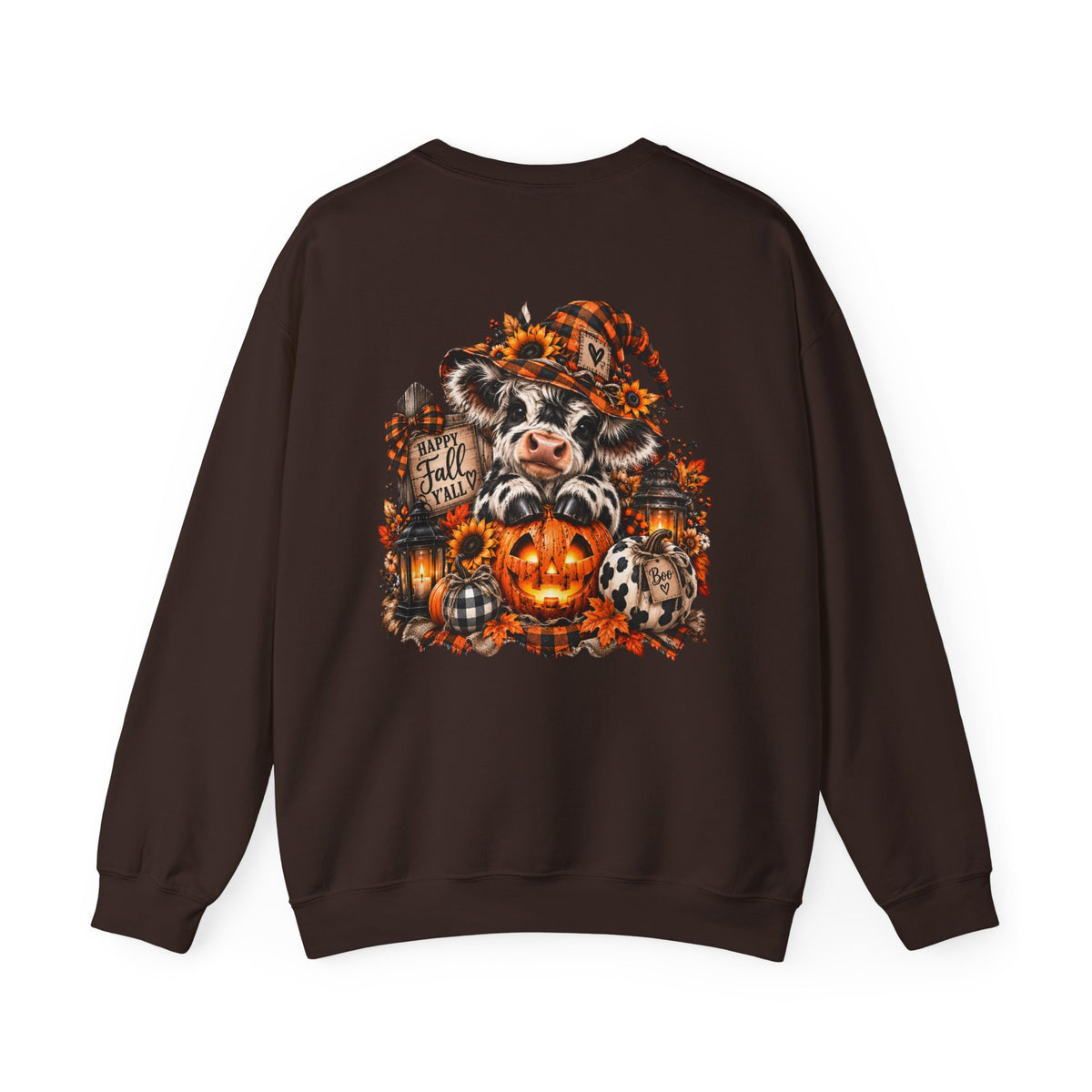 Cow With Pumpkin Halloween Sweatshirt | Fall Farm Animal Graphic