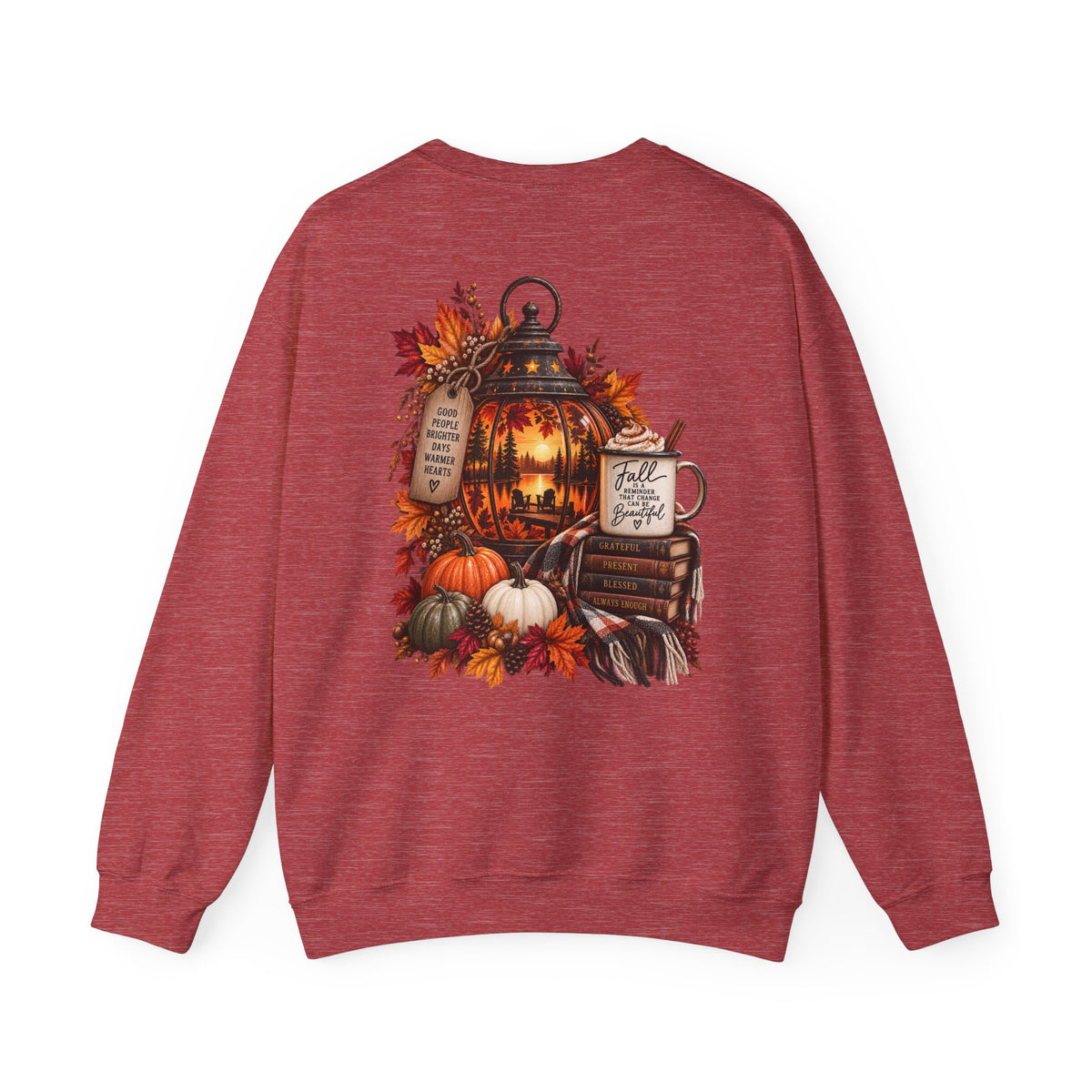 Autumn Lantern Pumpkin Stack Sweatshirt | Cozy Fall Leaves Scene