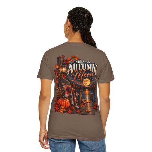 Under an Autumn Moon T-Shirt | Fall Lake Scene, Pumpkins & Plaid