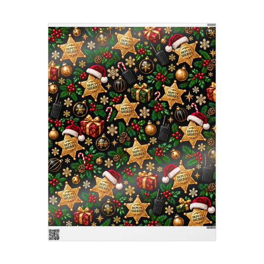 Deputy Sheriff Christmas Wrapping Paper – Black & Gold Badge Holiday Gift Wrap for Deputies & Law Enforcement