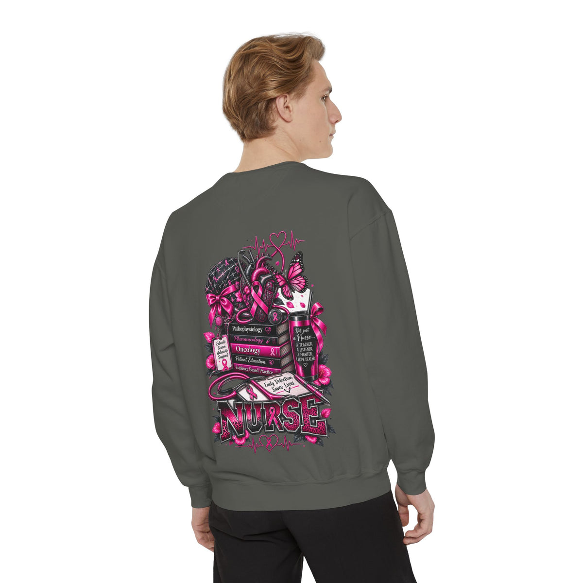 Breast Cancer Awareness Nurse Sweatshirt — Pink Ribbon RN Crewneck
