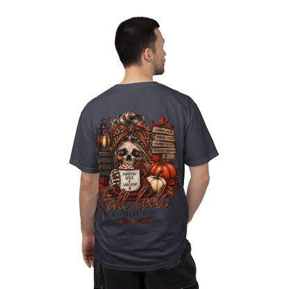 Fall Feels Different Here Pumpkin Spice Sarcasm Skeleton Fall T-Shirt & Sweatshirt Dark Autumn Graphic