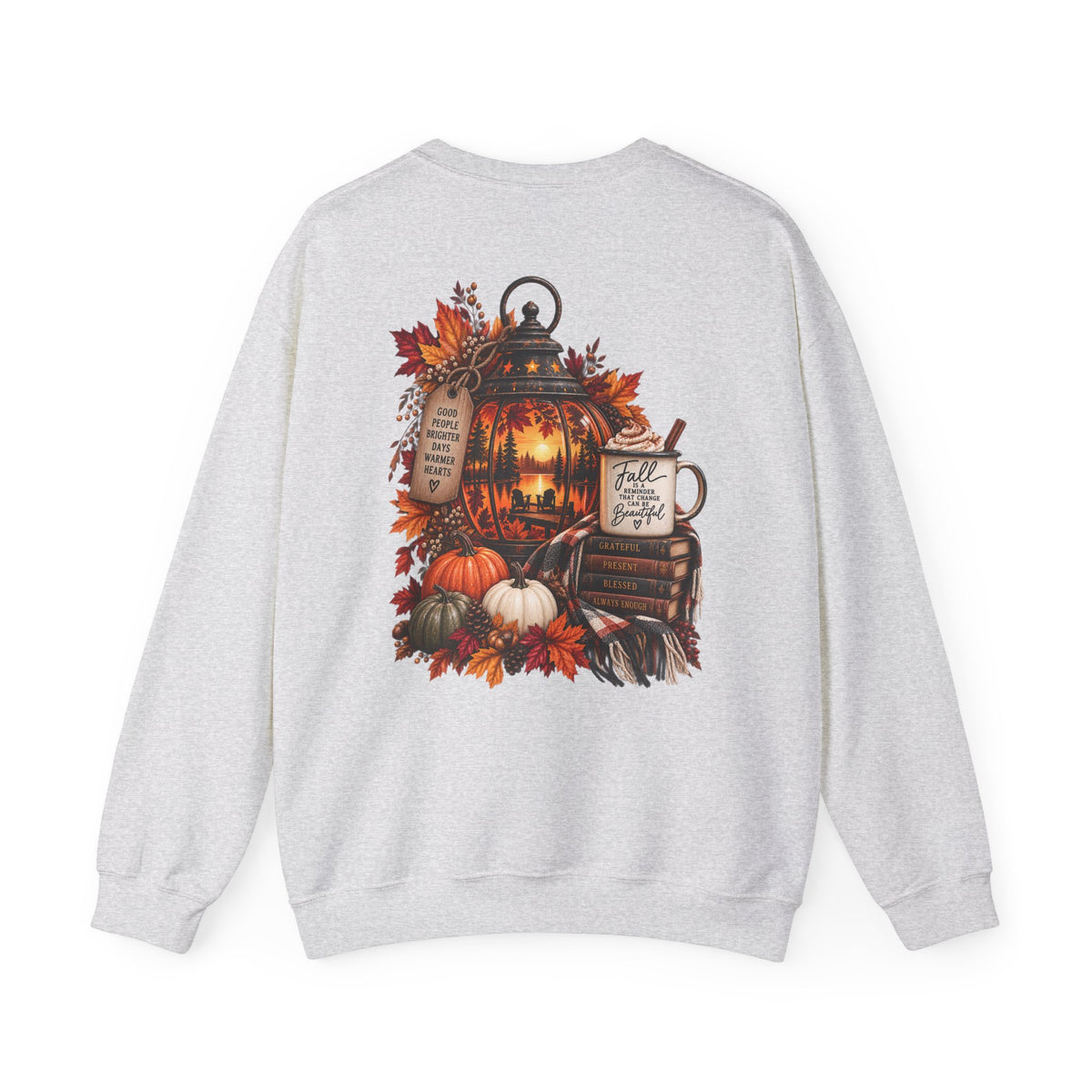 Autumn Lantern Pumpkin Stack Sweatshirt | Cozy Fall Leaves Scene