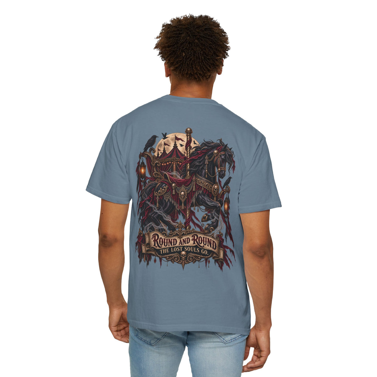 Round and Round the Lost Souls Go | Haunted Carousel Gothic Circus Shirt