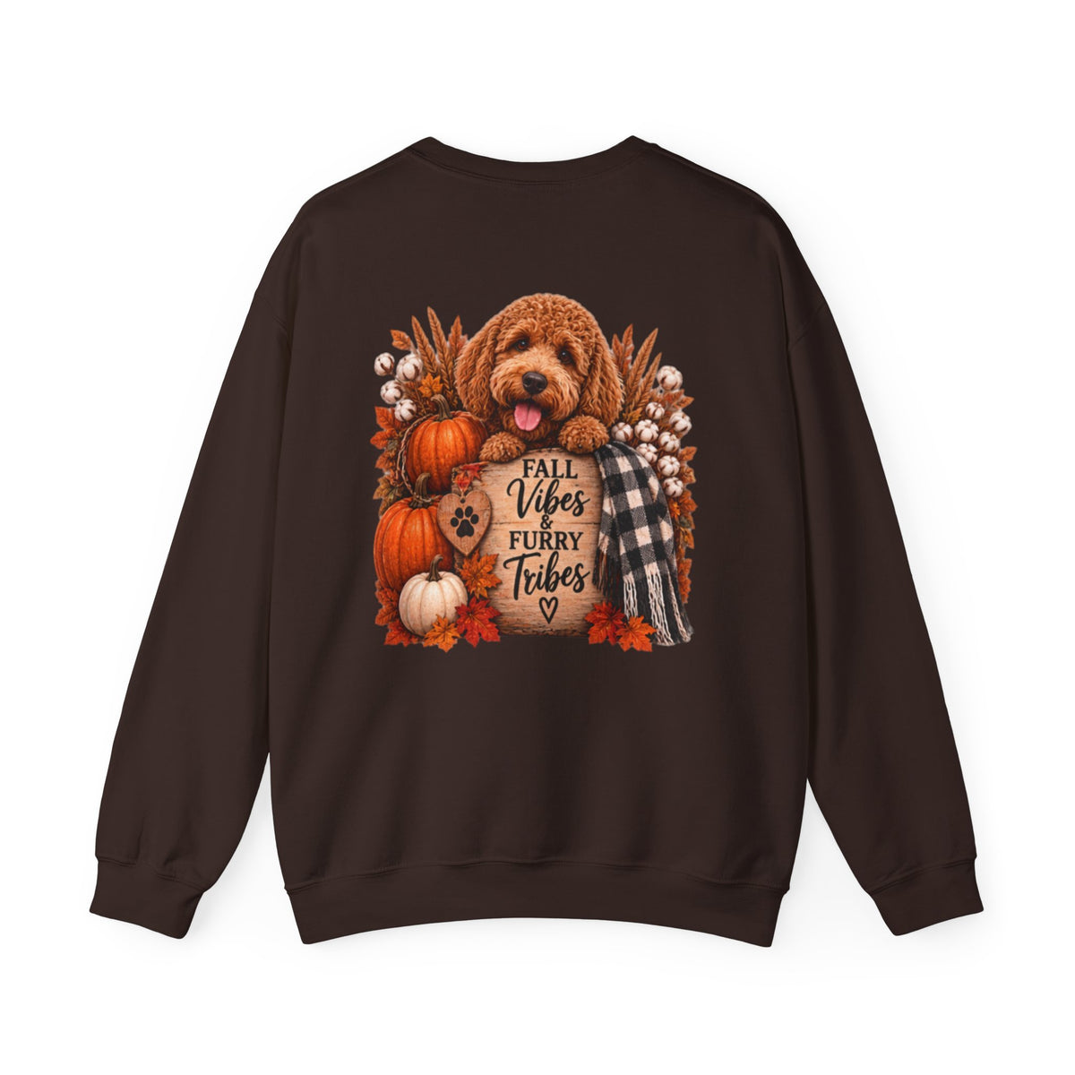 Fall Vibes Furry Tribes Dog Sweatshirt | Pumpkin Plaid Cozy Autumn