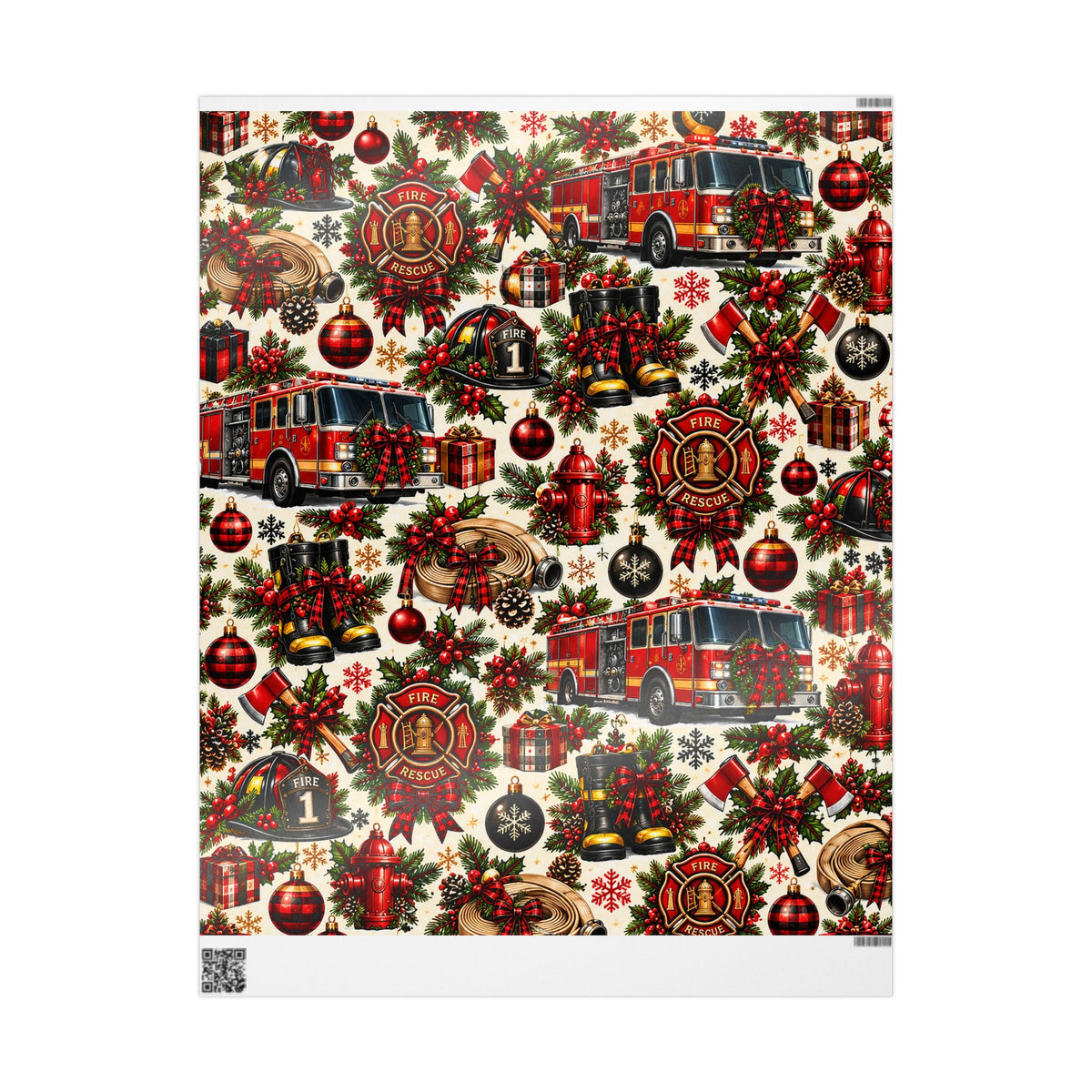 Firefighter Christmas Wrapping Paper – Holiday Firetruck & Badges Gift Wrap