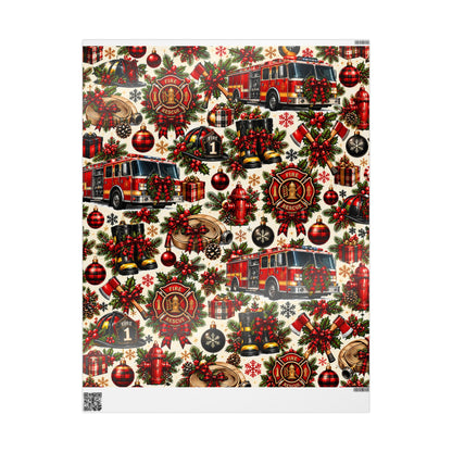 Firefighter Christmas Wrapping Paper – Holiday Firetruck & Badges Gift Wrap