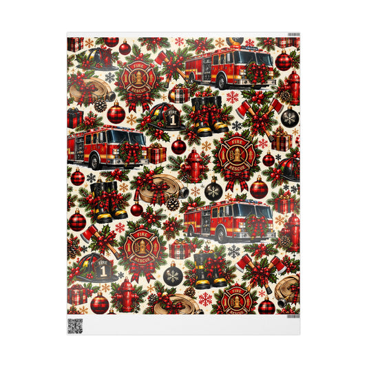 Firefighter Christmas Wrapping Paper – Holiday Firetruck & Badges Gift Wrap