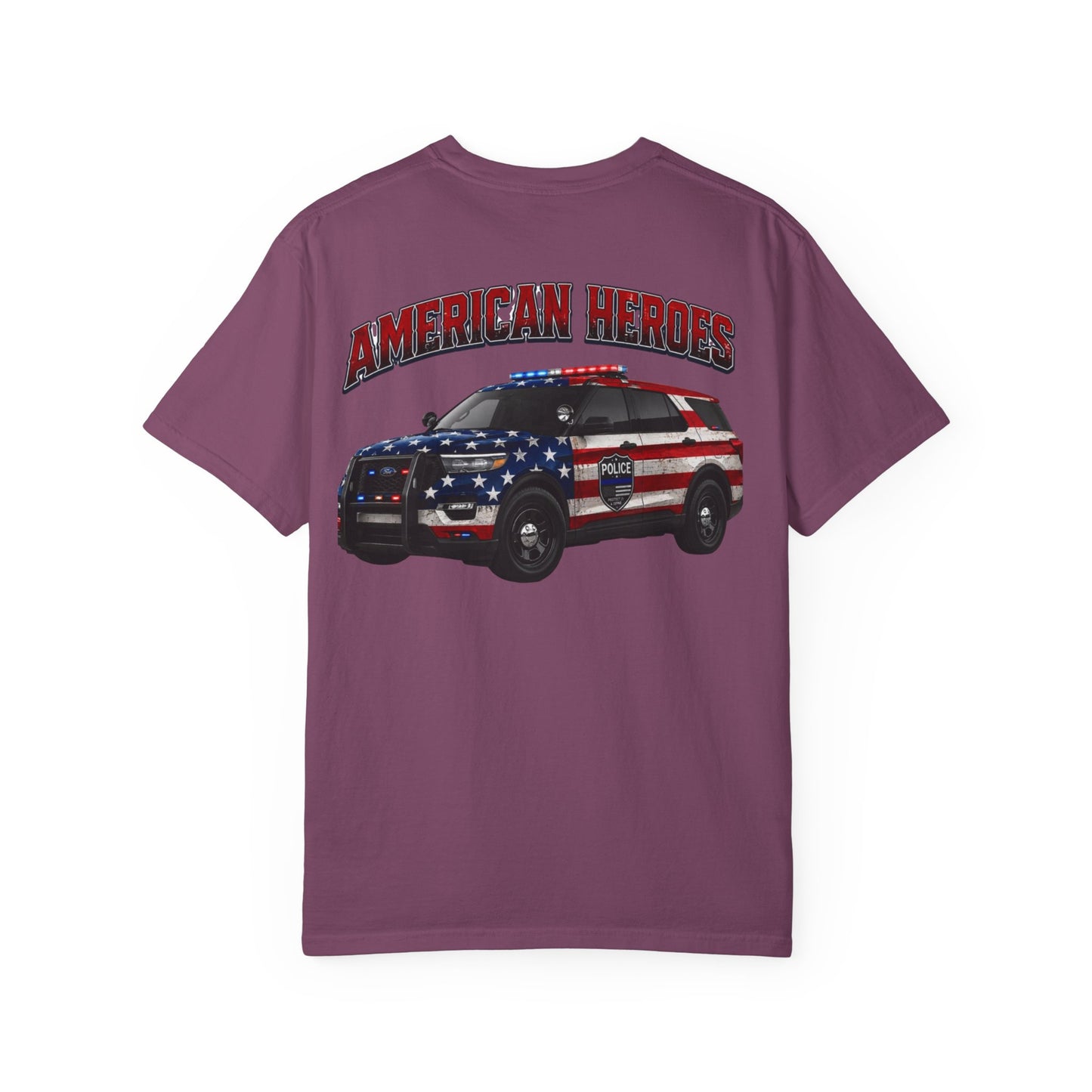 American Heroes Police SUV Tee — "AMERICAN HEROES" Patriotic Flag Graphic T-Shirt