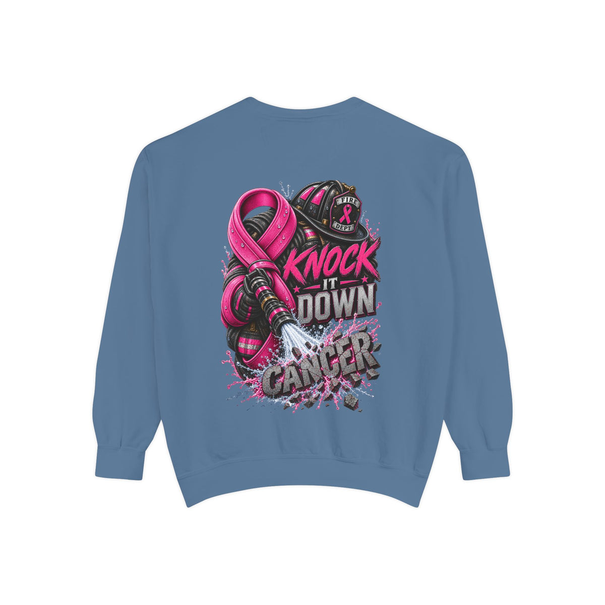 Breast Cancer Awareness Sweatshirt  Firefighter edition— "Knock It Down Cancer" Crewneck