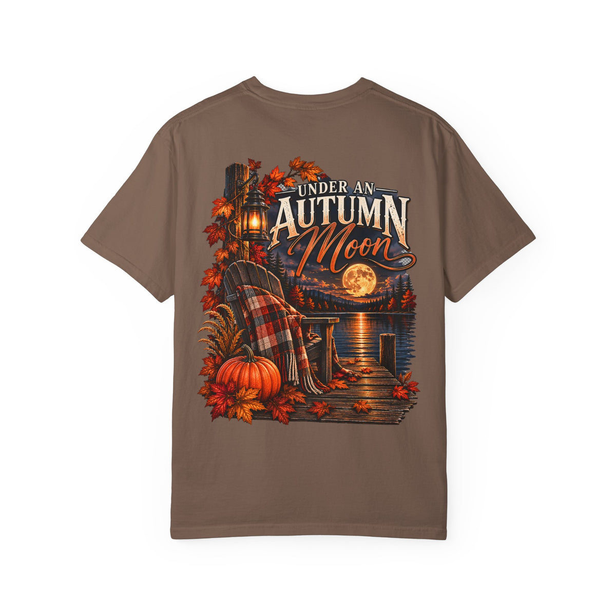 Under an Autumn Moon T-Shirt | Fall Lake Scene, Pumpkins & Plaid