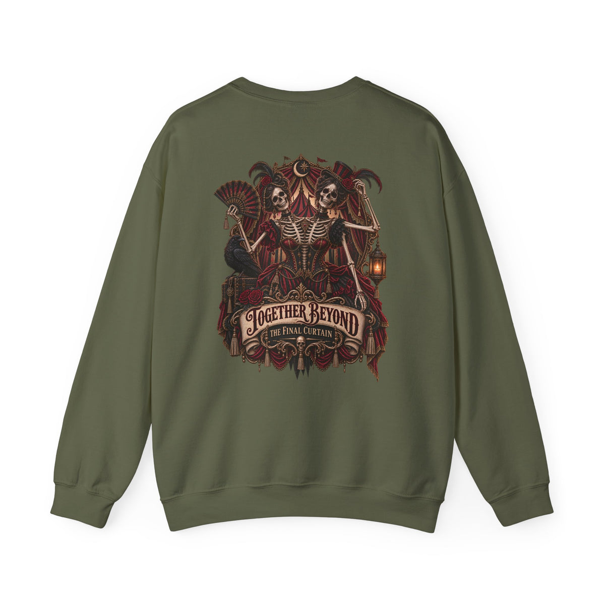 Together Beyond the Final Curtain | Gothic Sideshow Skeleton Halloween Shirt