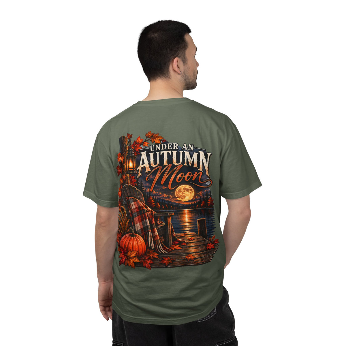 Under an Autumn Moon T-Shirt | Fall Lake Scene, Pumpkins & Plaid