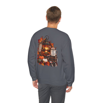 Autumn Lantern Pumpkin Stack Sweatshirt | Cozy Fall Leaves Scene