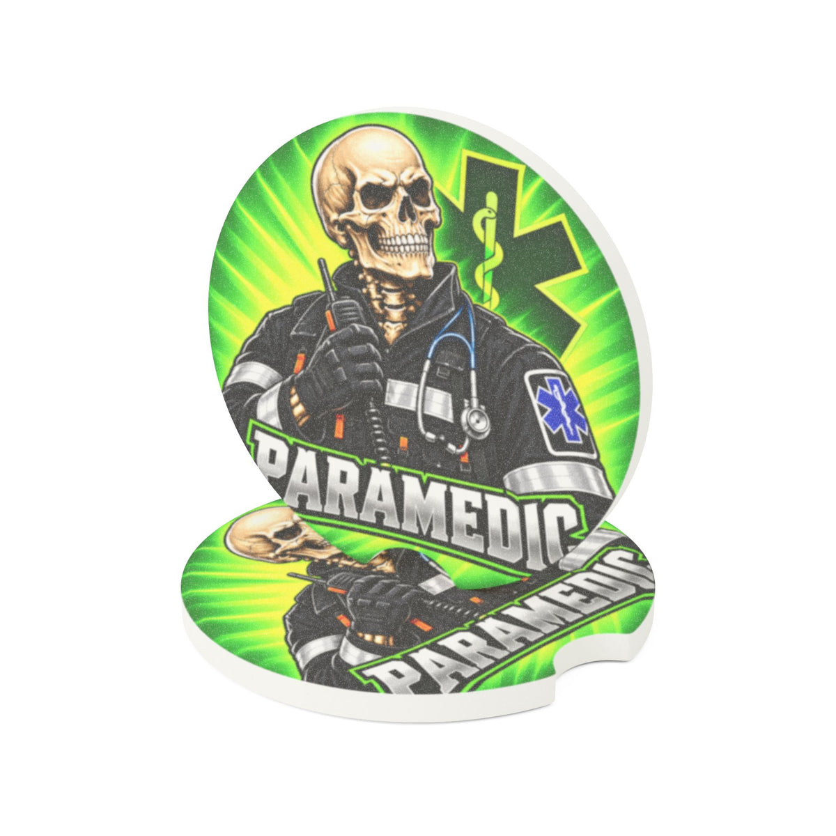 Paramedic Skull Soapstone Car Coaster — EMS Drink Holder Protector