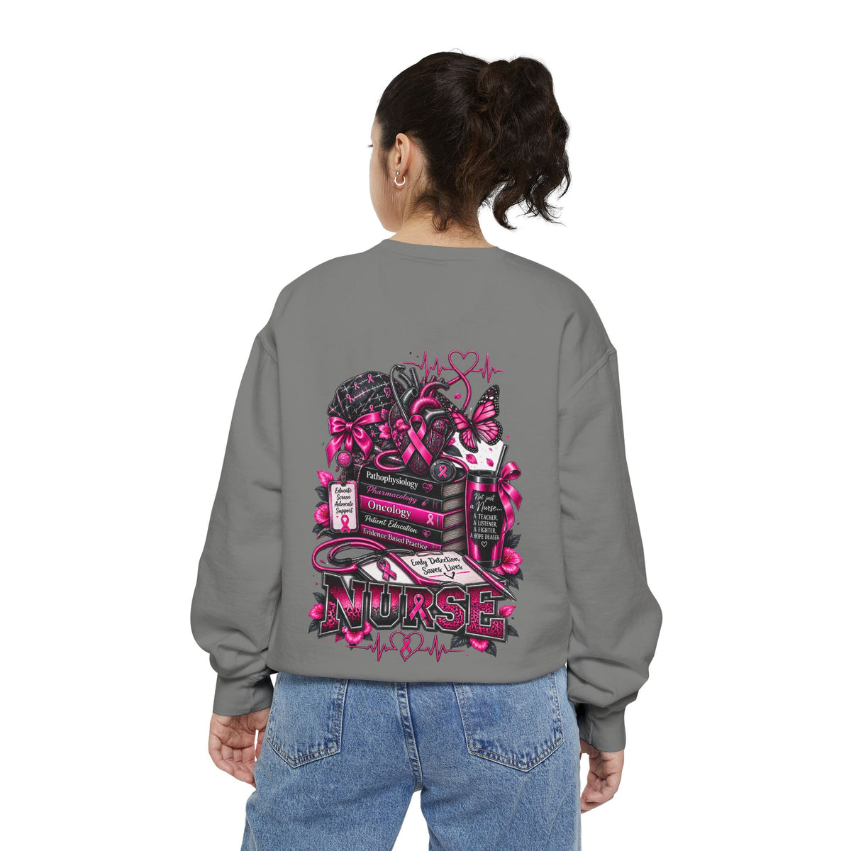 Breast Cancer Awareness Nurse Sweatshirt — Pink Ribbon RN Crewneck