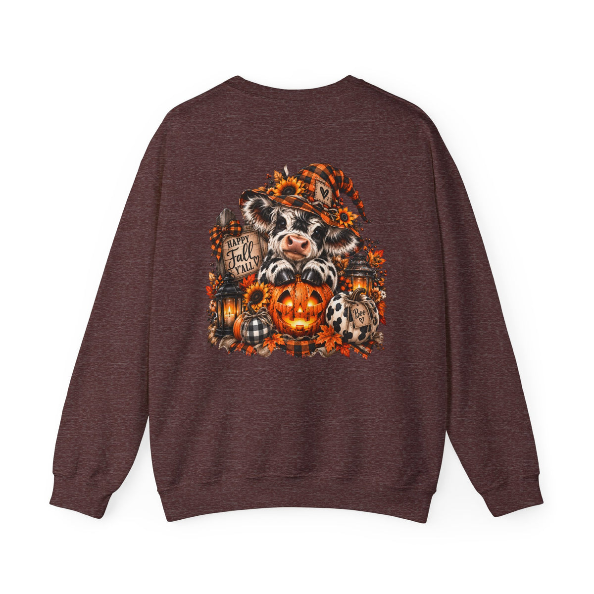 Cow With Pumpkin Halloween Sweatshirt | Fall Farm Animal Graphic