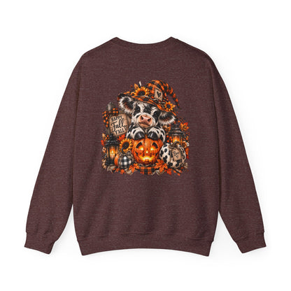 Cow With Pumpkin Halloween Sweatshirt | Fall Farm Animal Graphic
