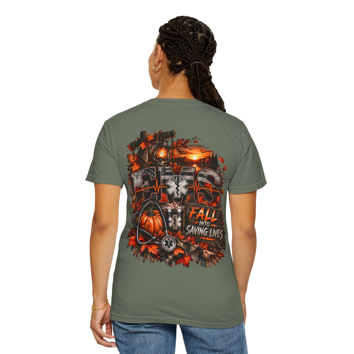 EMS Fall Into Saving Lives | Fall Paramedic EMT T-Shirt & Sweatshirt | First Responder Autumn Apparel