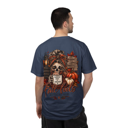 Fall Feels Different Here Pumpkin Spice Sarcasm Skeleton Fall T-Shirt & Sweatshirt Dark Autumn Graphic