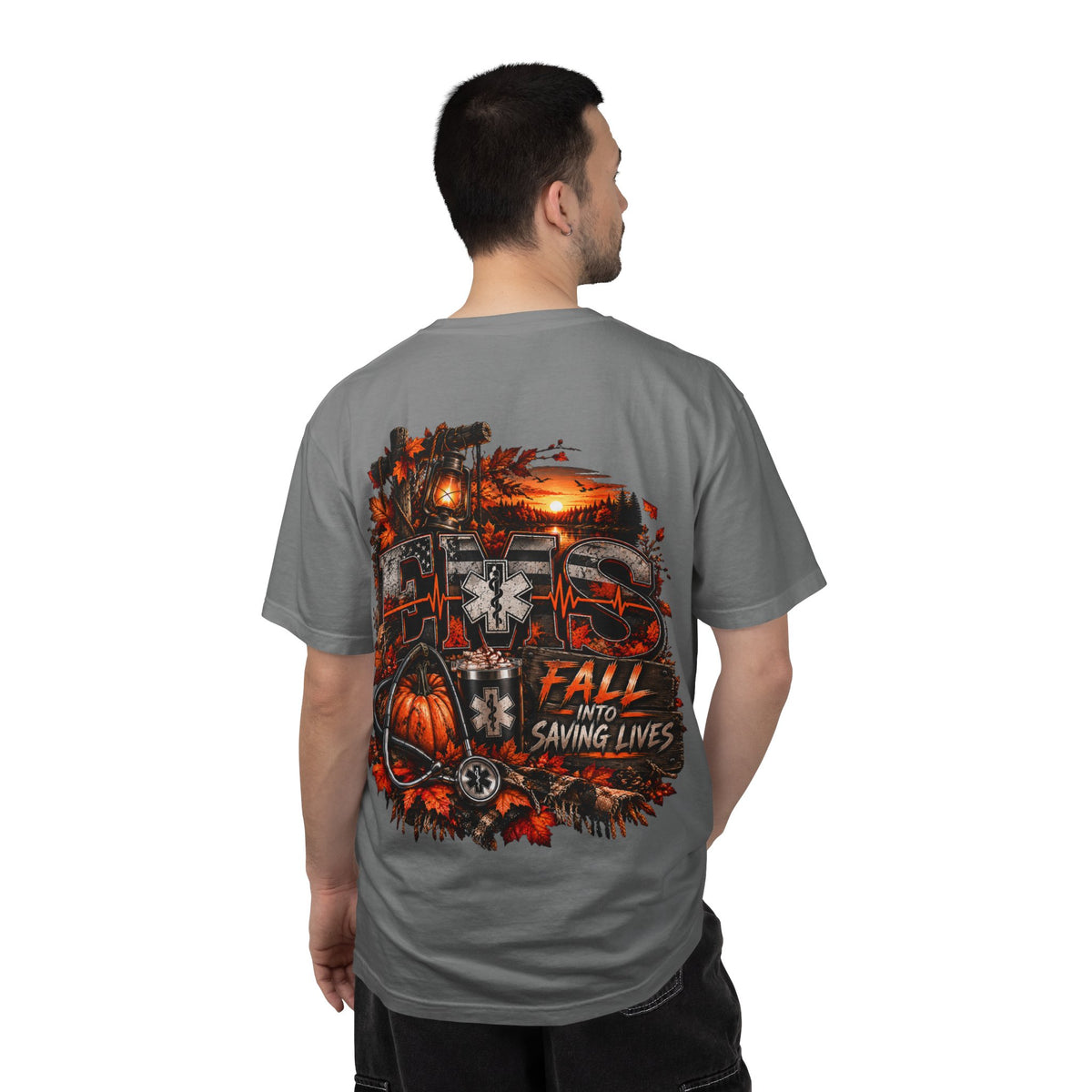 EMS Fall Into Saving Lives | Fall Paramedic EMT T-Shirt & Sweatshirt | First Responder Autumn Apparel