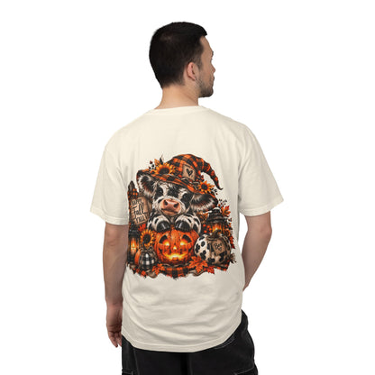 Cow Pumpkin Halloween Sweatshirt | Cow with Jack-O'-Lantern and Sunflowers