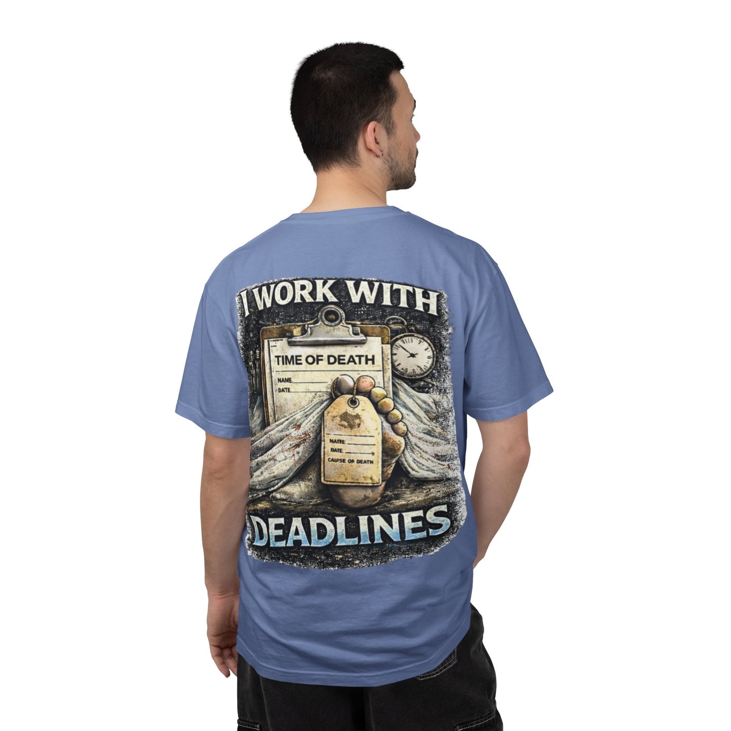 I Work With Deadlines dark humor Medical Examiner T-shirt | Paramedic First Responder