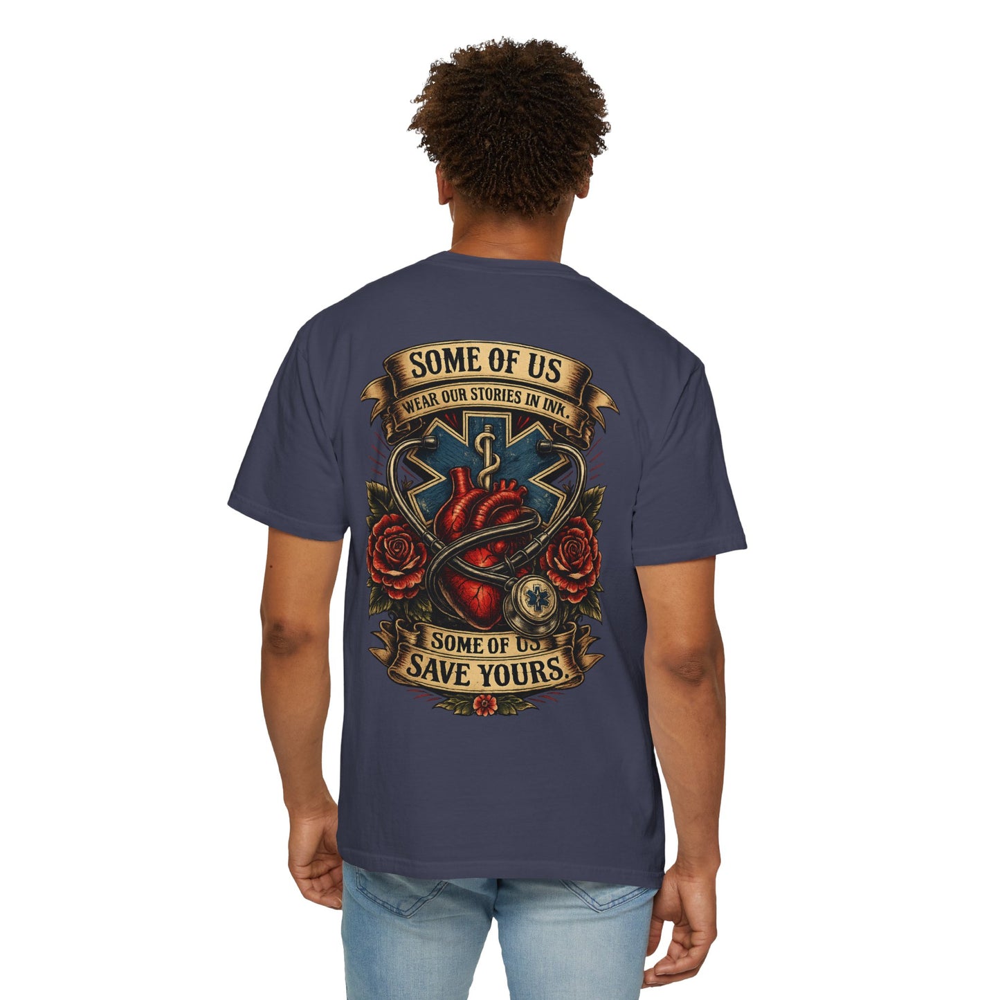 Paramedic Tattoo Heart T‑Shirt — "Some of Us Wear Our Stories in Ink, Some of Us Save Yours"