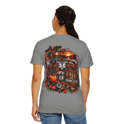 EMS Fall Into Saving Lives | Fall Paramedic EMT T-Shirt & Sweatshirt | First Responder Autumn Apparel