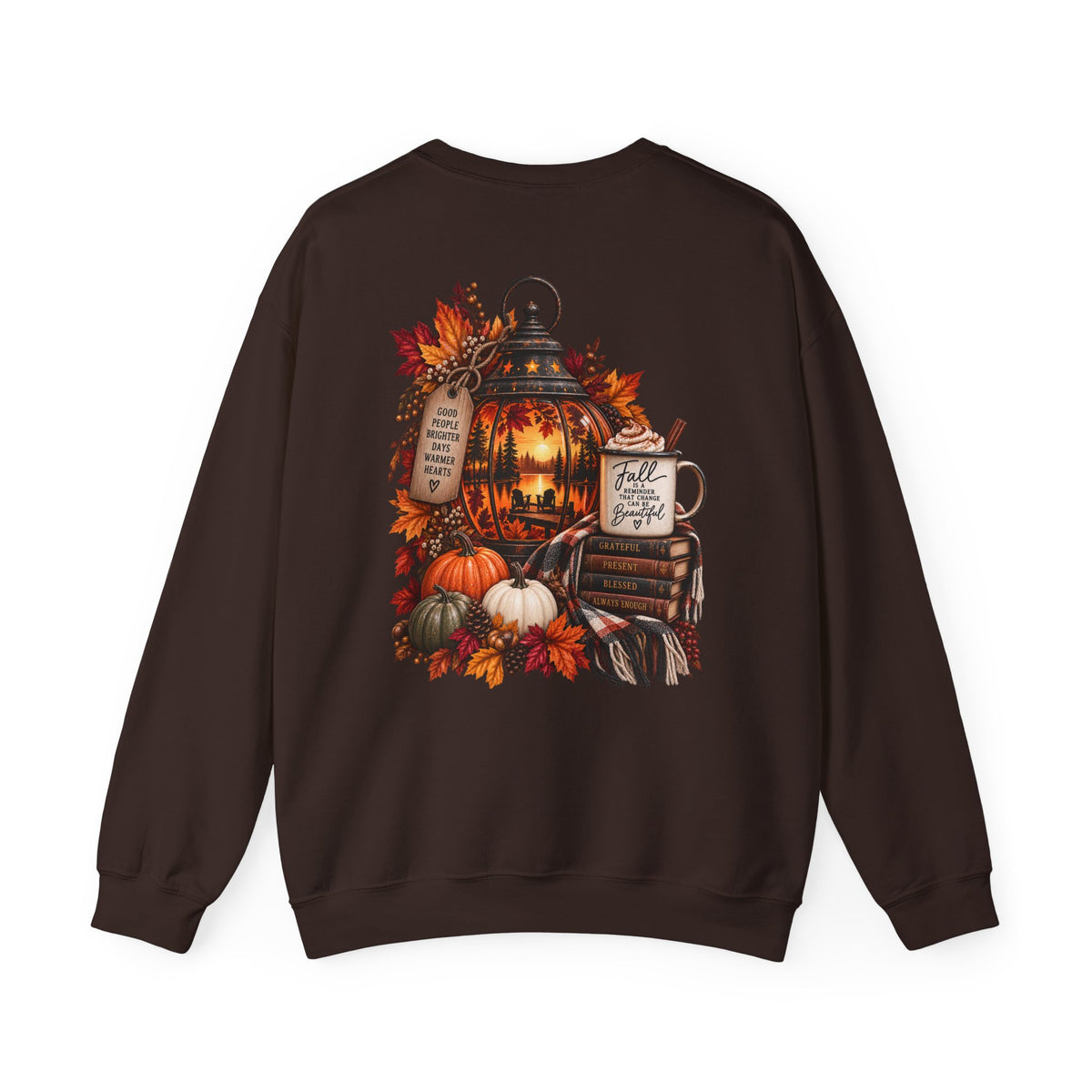 Autumn Lantern Pumpkin Stack Sweatshirt | Cozy Fall Leaves Scene