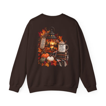 Autumn Lantern Pumpkin Stack Sweatshirt | Cozy Fall Leaves Scene