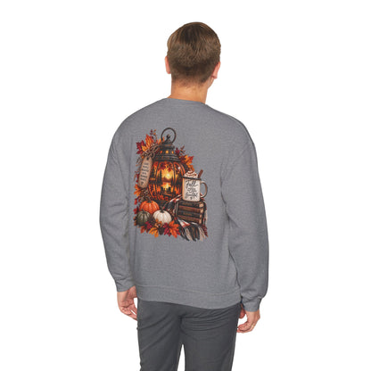Autumn Lantern Pumpkin Stack Sweatshirt | Cozy Fall Leaves Scene