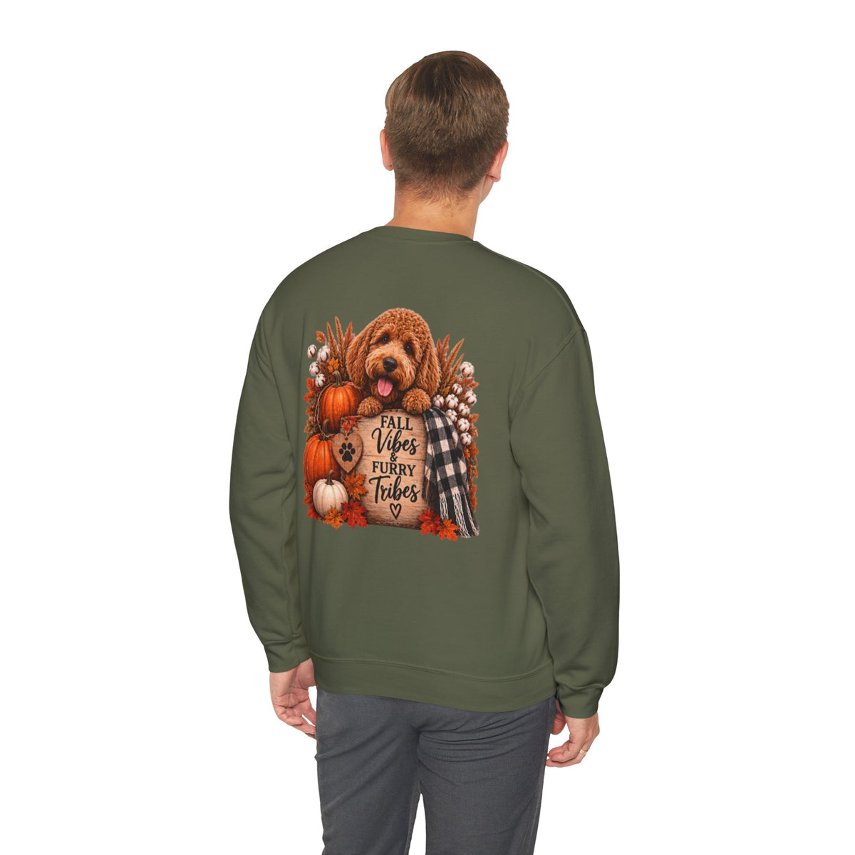 Fall Vibes Furry Tribes Dog Sweatshirt | Pumpkin Plaid Cozy Autumn