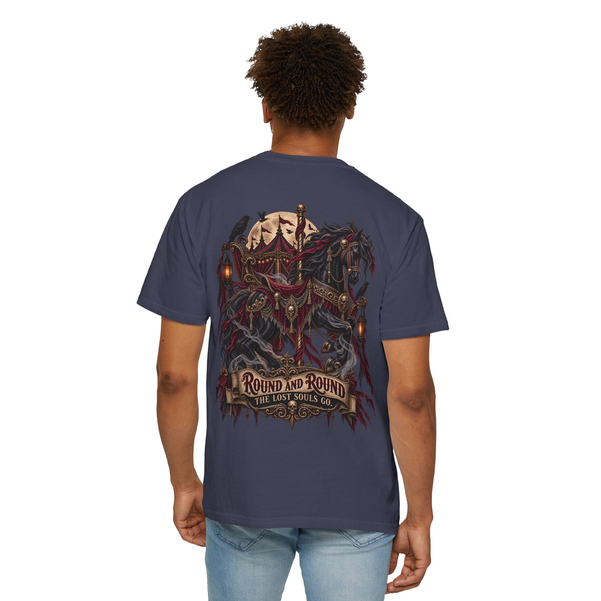 Round and Round the Lost Souls Go | Haunted Carousel Gothic Circus Shirt