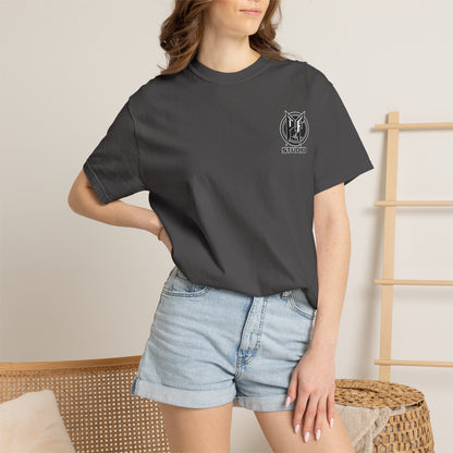 Firefighter Red & Black Thin Line Tee — Distressed American Flag Back Design