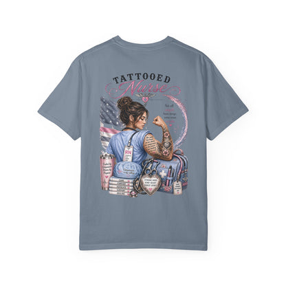 Tattooed Nurse T-Shirt — "She Wears Her Heart on Her Sleeve" RN Back Design