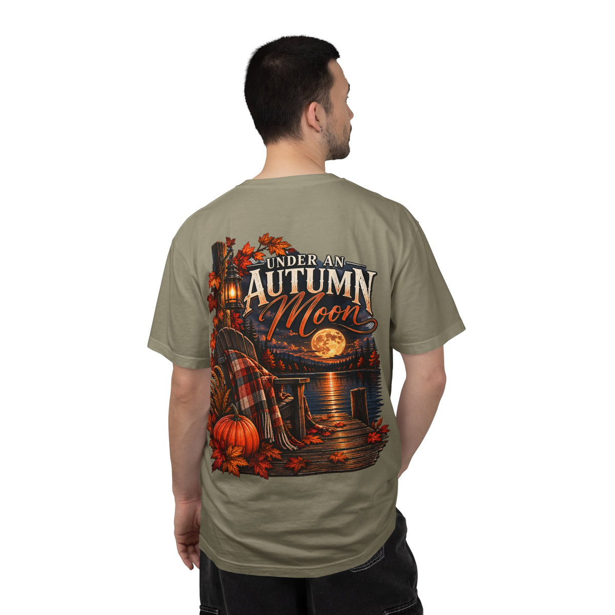 Under an Autumn Moon T-Shirt | Fall Lake Scene, Pumpkins & Plaid