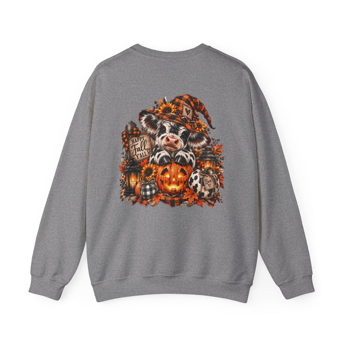 Cow With Pumpkin Halloween Sweatshirt | Fall Farm Animal Graphic