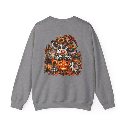 Cow With Pumpkin Halloween Sweatshirt | Fall Farm Animal Graphic