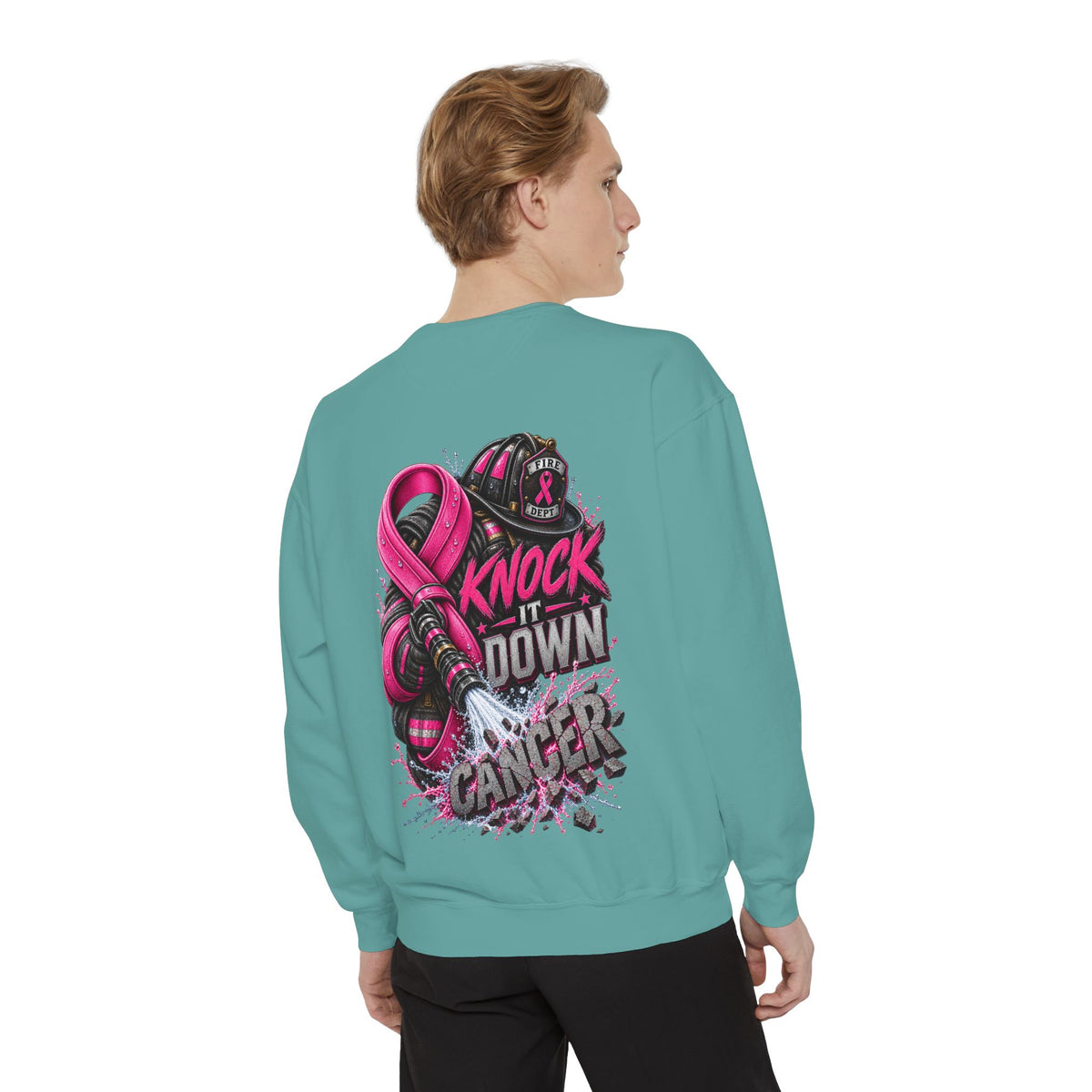 Breast Cancer Awareness Sweatshirt  Firefighter edition— "Knock It Down Cancer" Crewneck