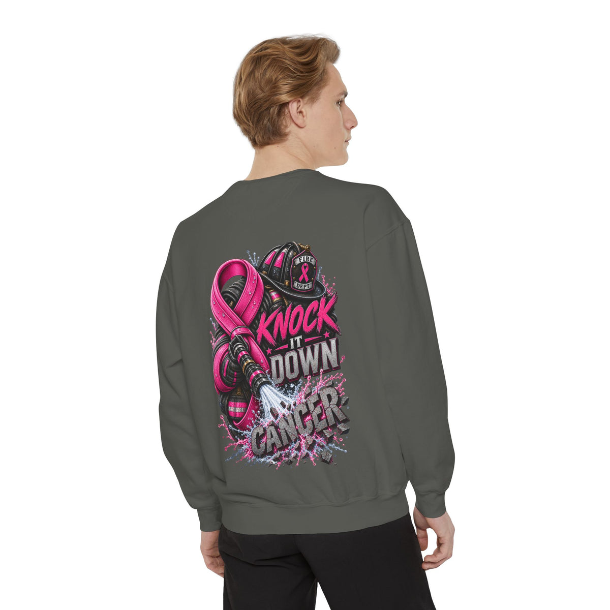 Breast Cancer Awareness Sweatshirt  Firefighter edition— "Knock It Down Cancer" Crewneck