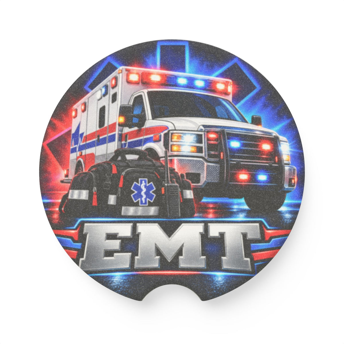 EMT Ambulance Soapstone Car Coaster — Emergency Medical Technician Car Cup Holder Protector