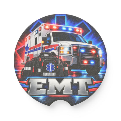 EMT Ambulance Soapstone Car Coaster — Emergency Medical Technician Car Cup Holder Protector