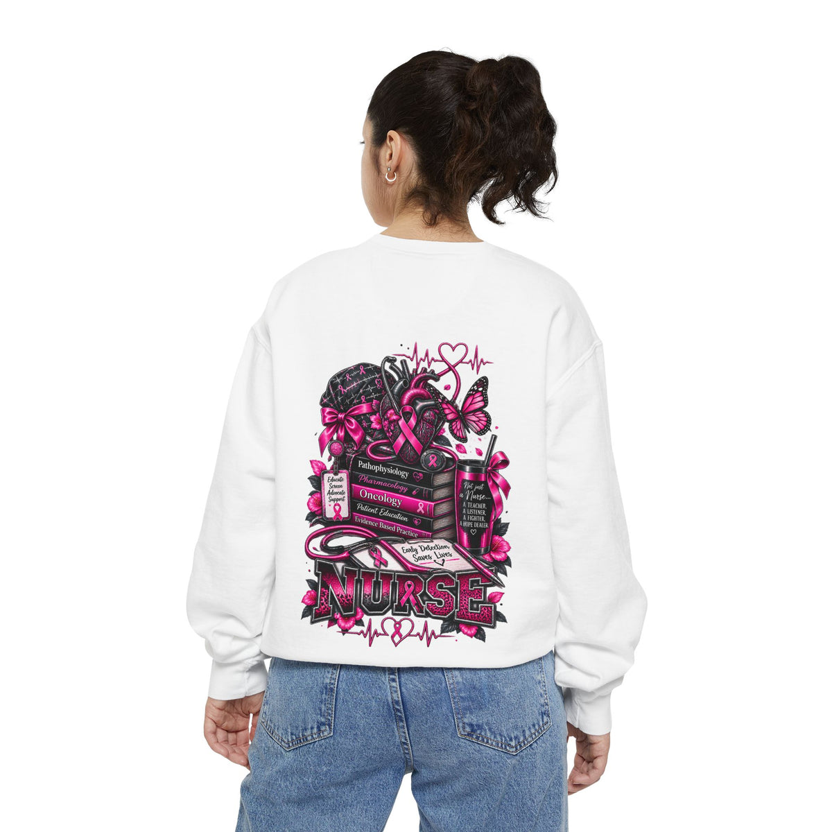 Breast Cancer Awareness Nurse Sweatshirt — Pink Ribbon RN Crewneck