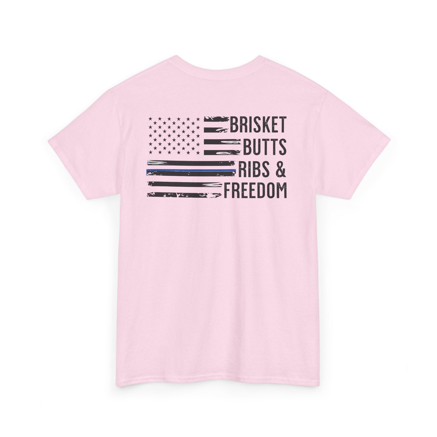 Thin Blue Line Patriotic BBQ Shirt Brisket Butts Ribs Smoker Tee | American Flag Grill