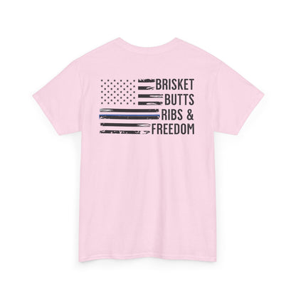 Thin Blue Line Patriotic BBQ Shirt Brisket Butts Ribs Smoker Tee | American Flag Grill